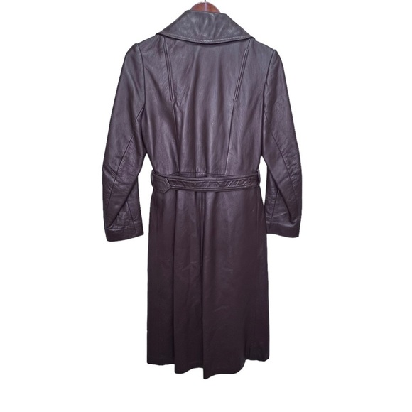 Vintage 70s Jeno du Paris Brown Leather Trench Coat Size Small Made in Canada - Picture 8 of 16